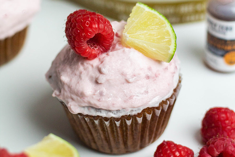 Coconut Lime Cupcakes with Raspberry Cream Cheese Frosting