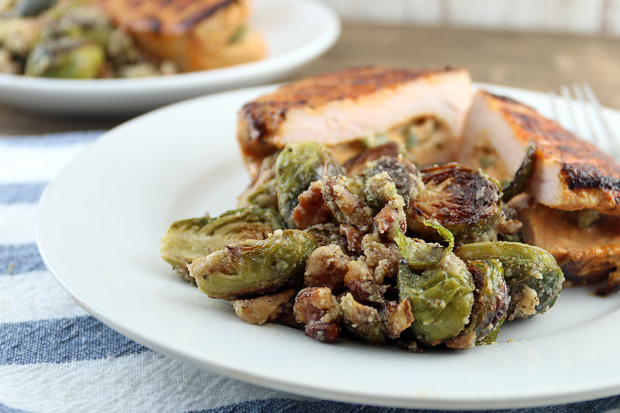 Roasted Brussels Sprouts with Walnut Dressing